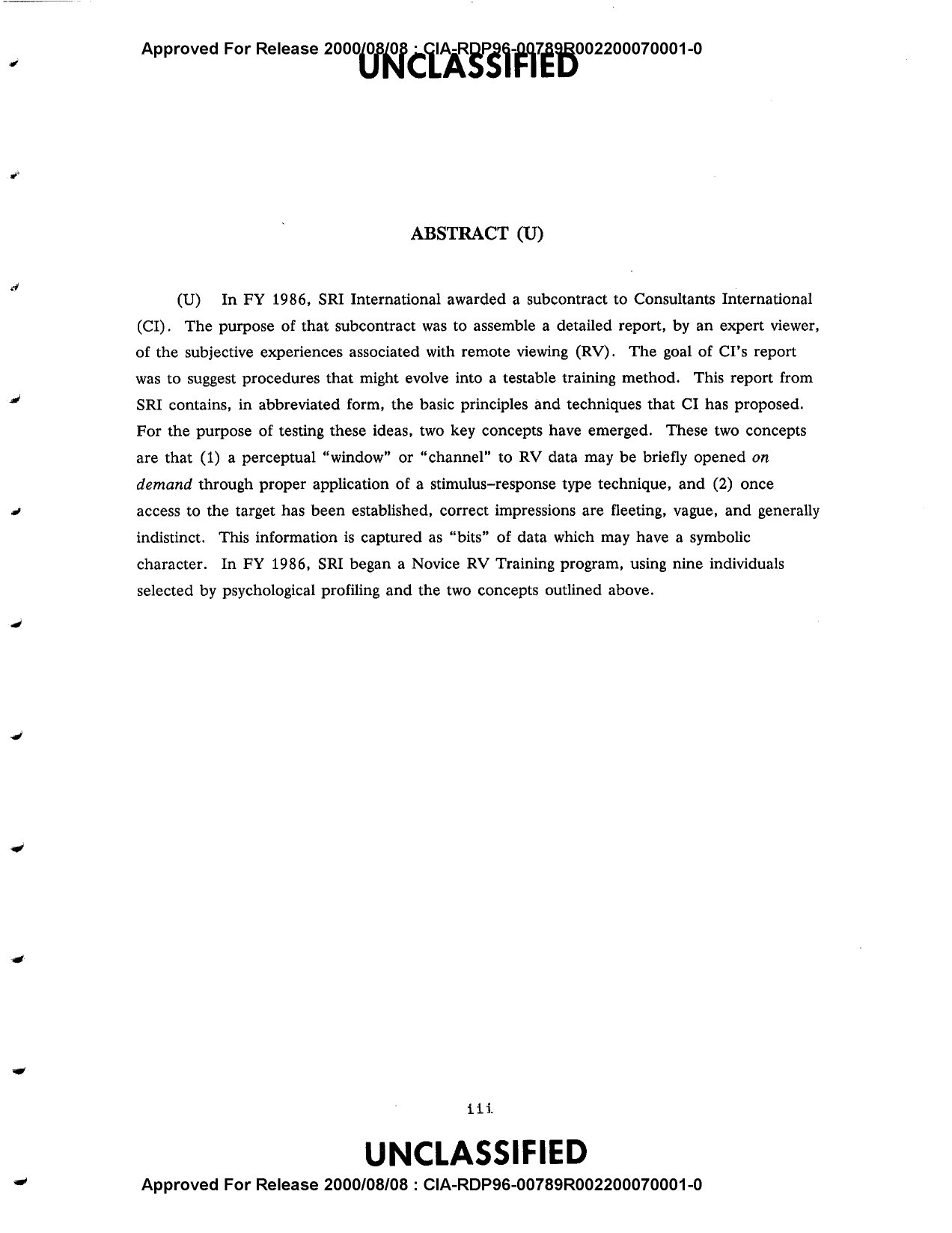 Abstract page from CIA remote viewing training document