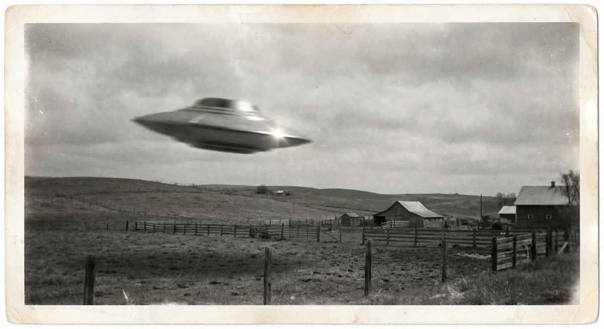 Unidentified disc-shaped craft, rural farmland, circa 1952
